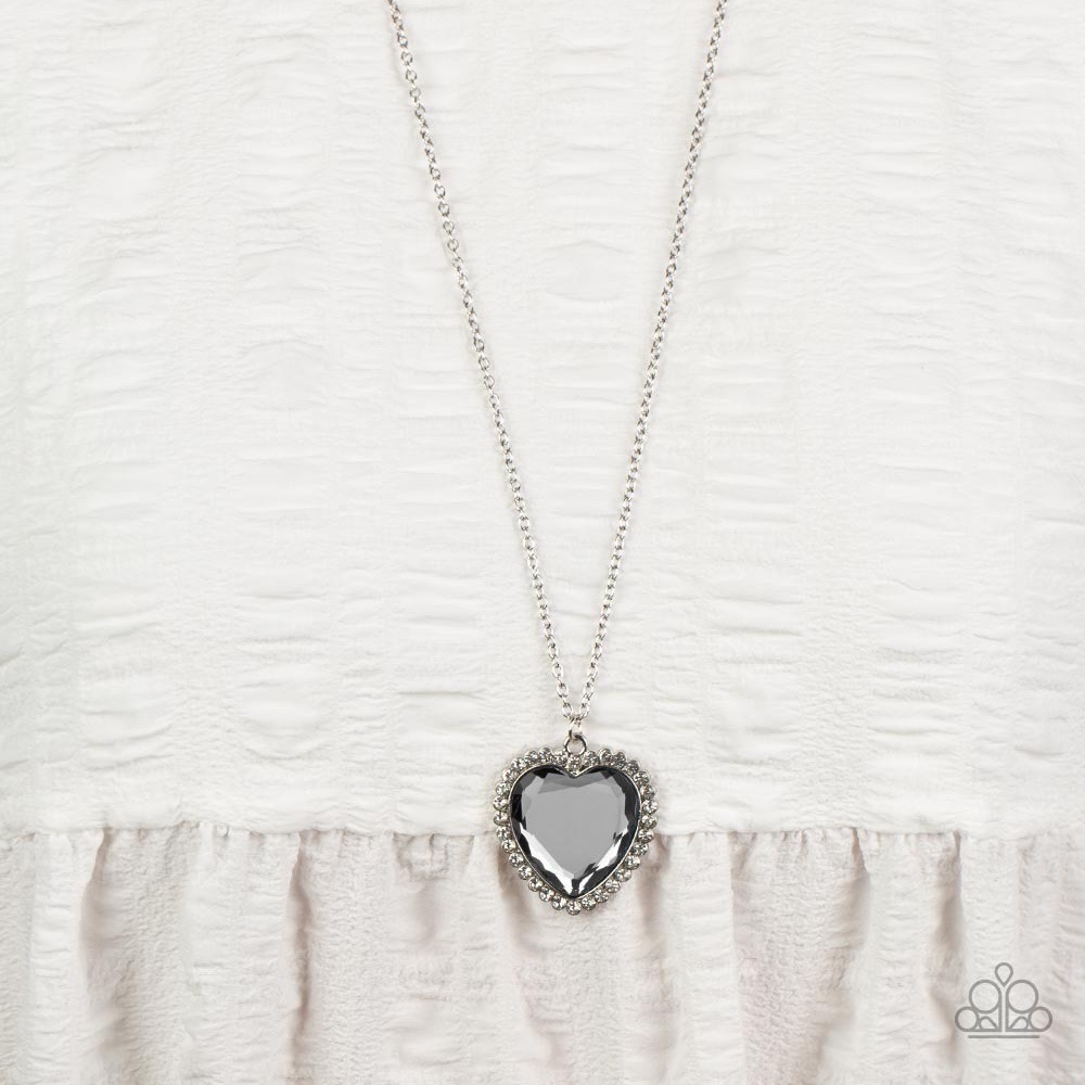 Prismatically Twitterpated - Silver Heart rhinestone king necklace